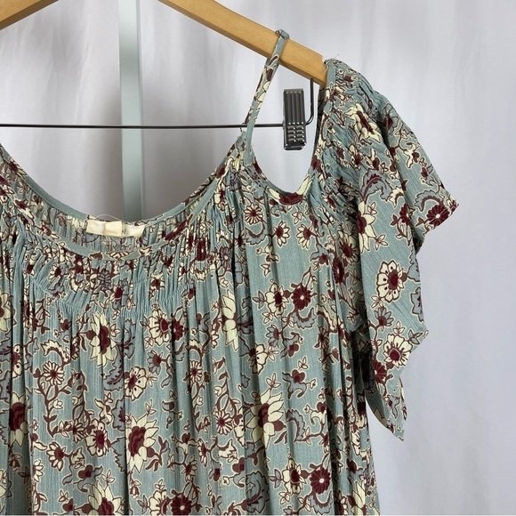 Easel Medium Boho Sunflower Floral Cold Shoulder Tassel Pleat Flowy Dress Loose - Picture 8 of 8